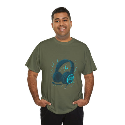 Neon Headphones Lightning T-Shirt – Cool Music Graphic Tee for Men & Music Lovers
