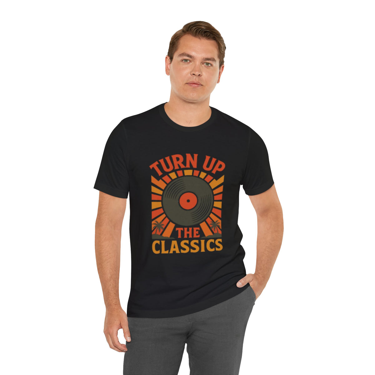 Turn Up The Classics Vinyl Record T-Shirt – Retro Music Graphic Tee for Men & Music Lovers