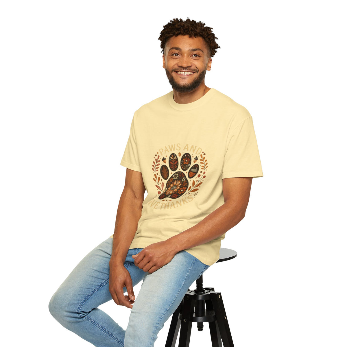 Paws And Give Thanks T-Shirt - Cute Fall Pet Graphic Tee For Men & Dog Lovers