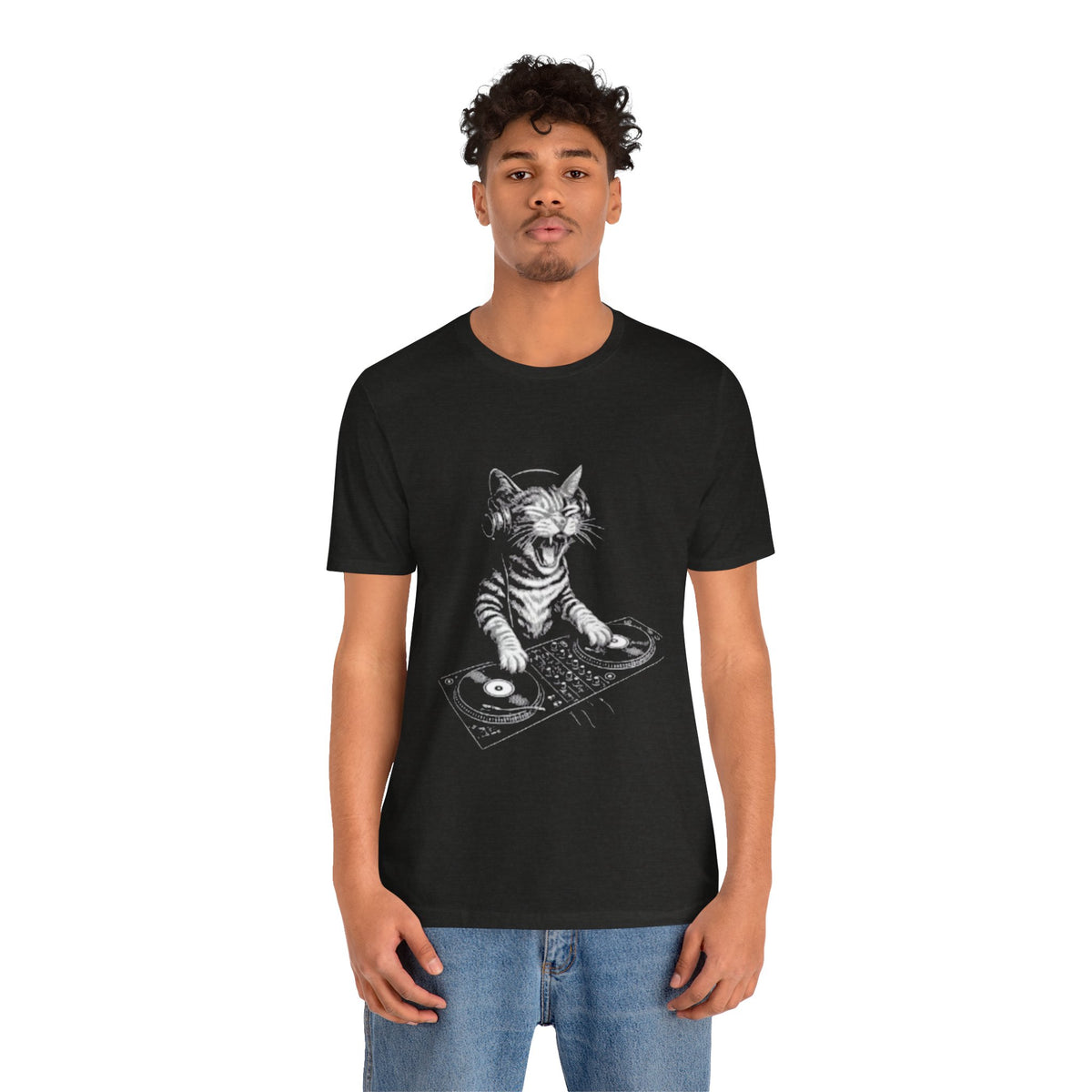 DJ Cat T-Shirt – Funny Cool Cat Graphic Tee for Men & Music Lovers