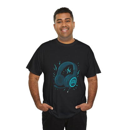 Neon Headphones Lightning T-Shirt – Cool Music Graphic Tee for Men & Music Lovers